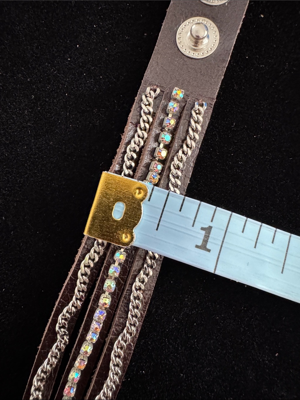 Unbranded Multi-Layer Leather Wrap Bracelet with Chain & Iridescent Crystals - Picture 6 of 6